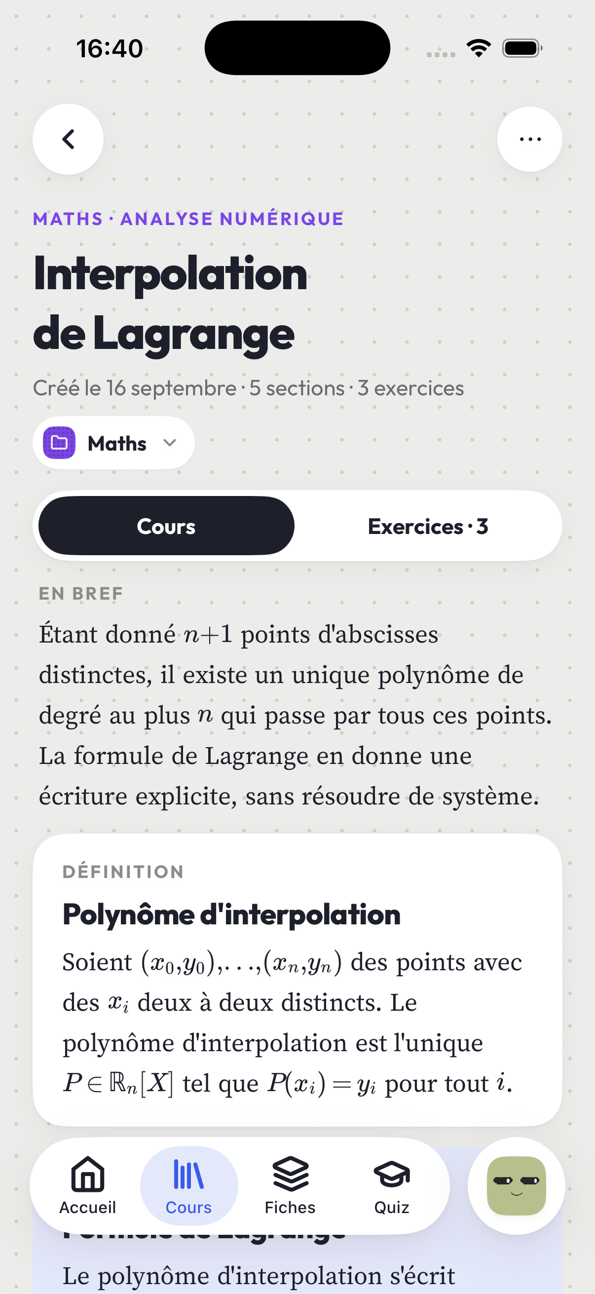Un cours structuré dans Manu